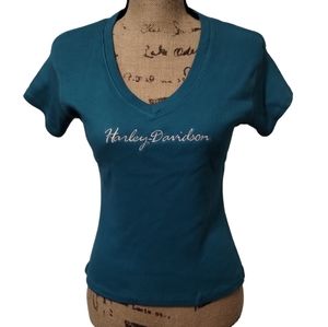 Harley Davidson Vintage New Old Stock Ribbed Top Embroidered Short Sleev…